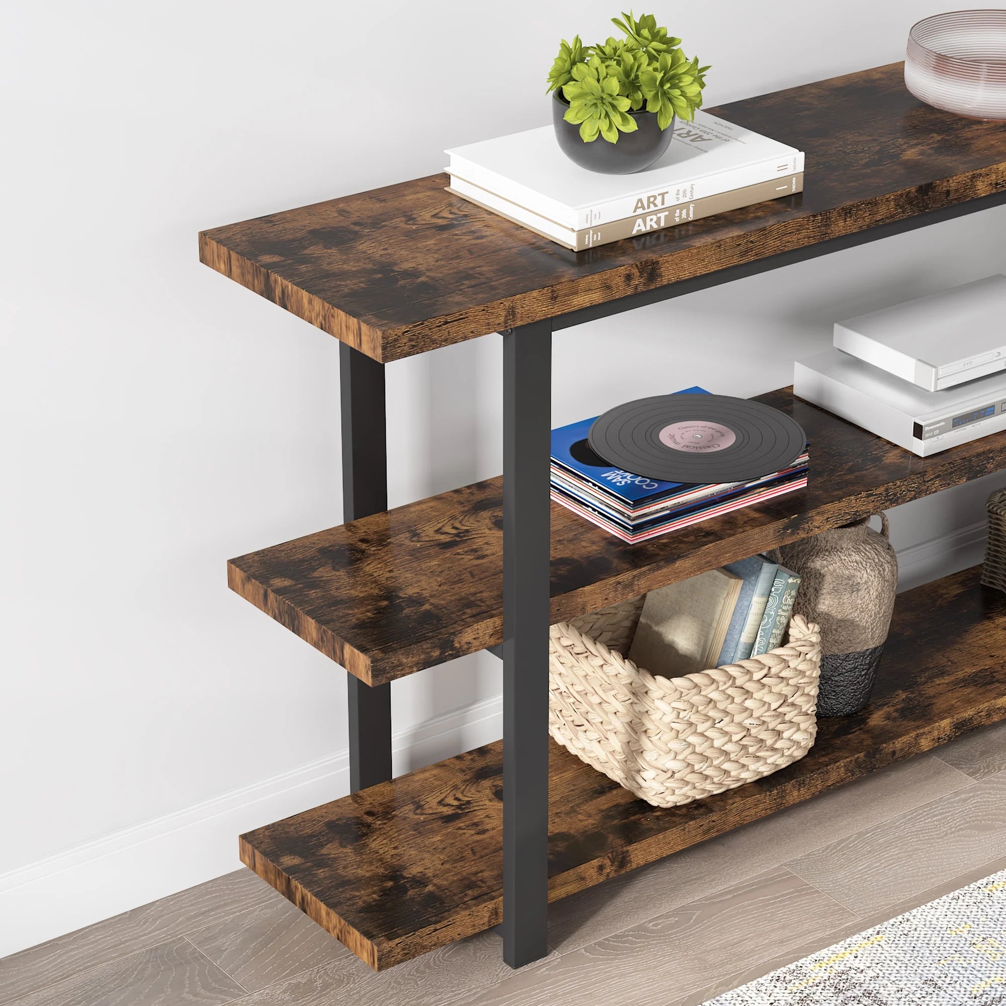 70.9 Inch Industrial Narrow Console Table with 3 Tier Storage Shelves W772091