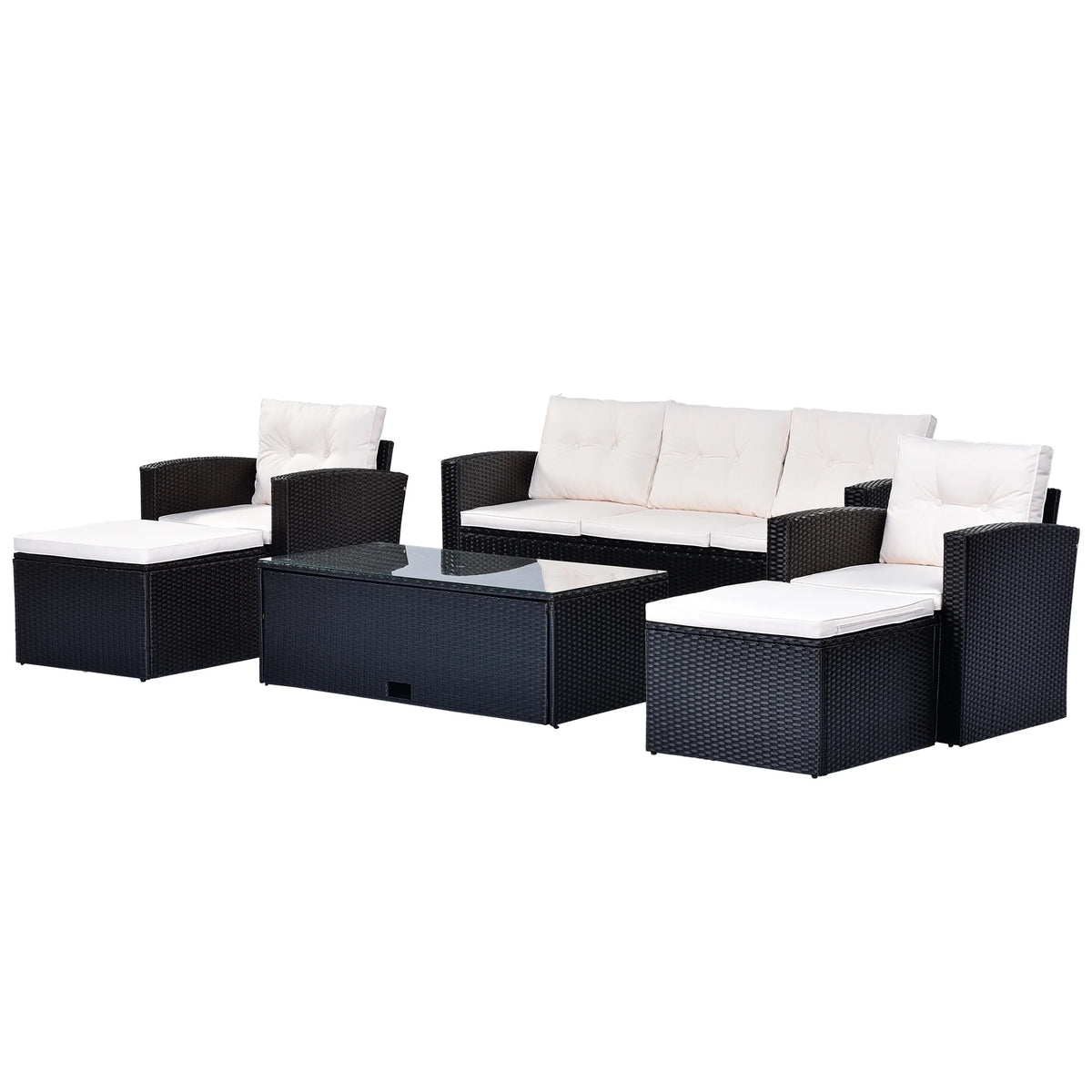 Black Wicker Patio Outdoor Sectional Set with Coffee Table and Removable Cushions Z7076