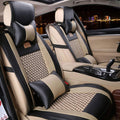 Khaki Black Leather Car Seat Cover Full Set Universal for 5 Seats X697299