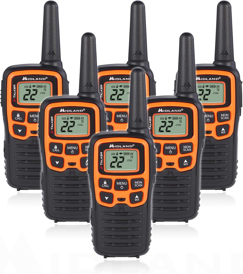 22 Channel FRS Walkie Talkie Two-Way Radio Orange/Black Pack of 6 W6222