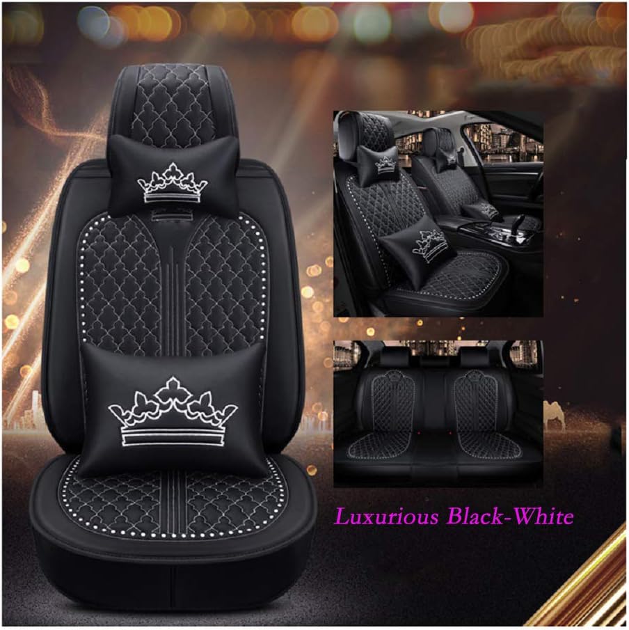 Luxury Auto Car Seat Covers 5 Seats Full Set Black-Pink L4146