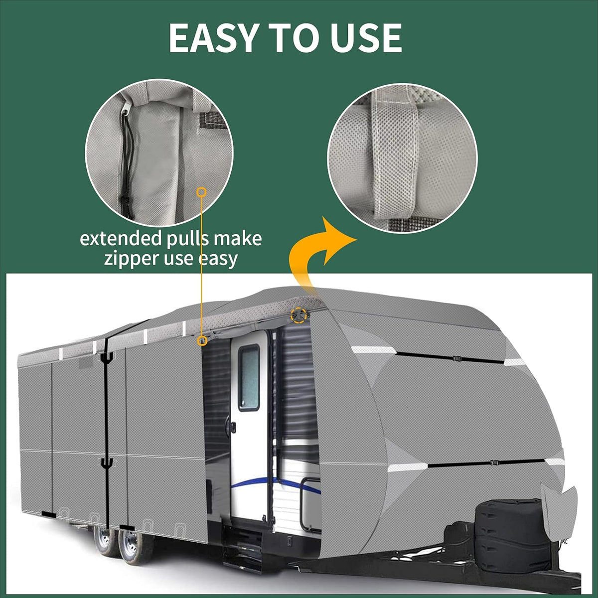 RV Cover 27ft - 30ft Waterproof Tear-Proof Camper Cover with 6 Rain Gutter Spout Protectors O90329