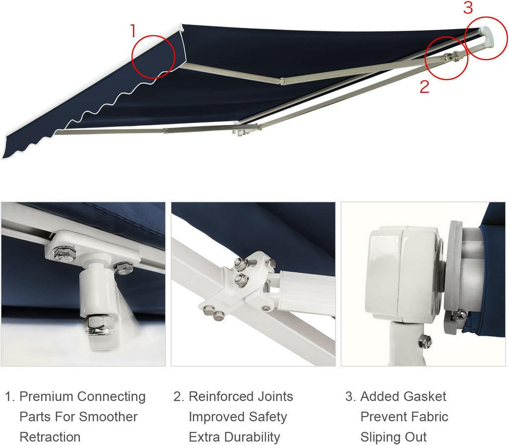 Navy Blue 12'x8' Retractable Patio Awning P9984
