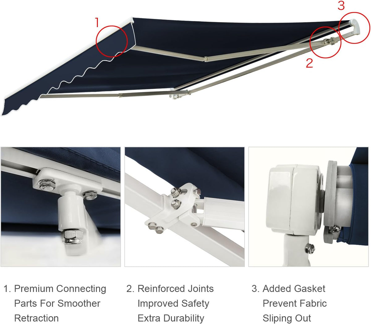 Navy Blue 12'x8' Retractable Patio Awning P9984