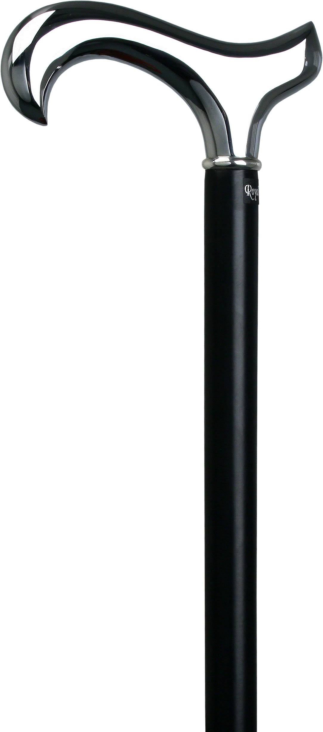 Chrome Plated Derby Walking Cane with Black Beechwood Shaft and Silver Collar P19173