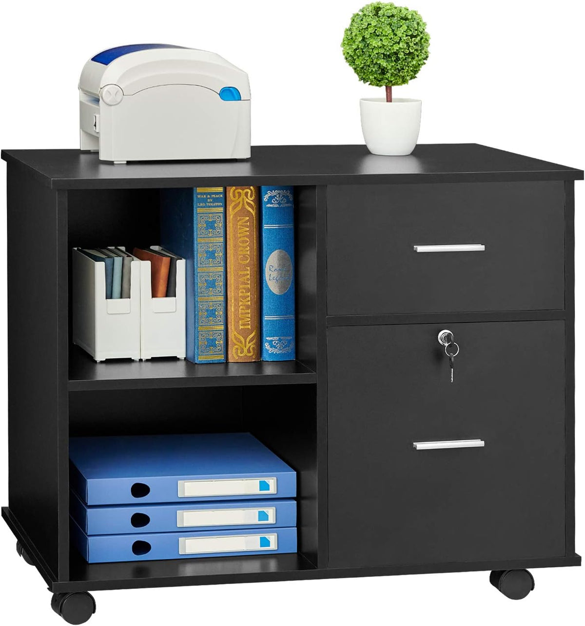 Walnut Wooden 2 Drawer Lateral File Cabinet with Lock L60421