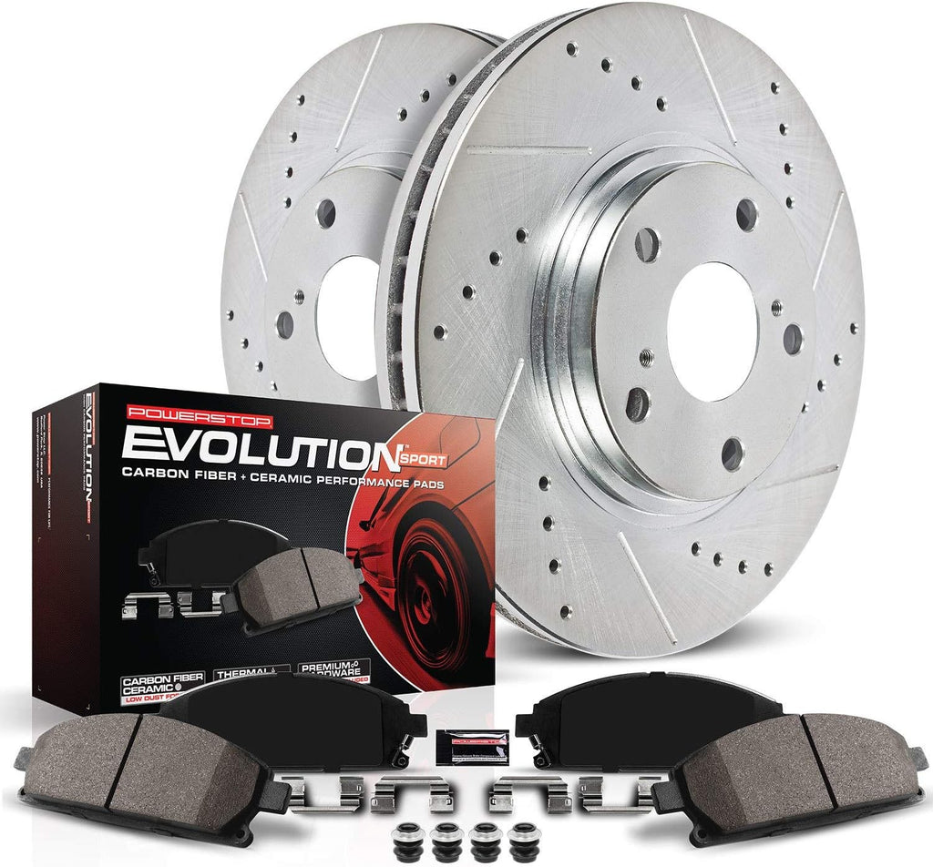 Rear Z23 Carbon Fiber Brake Pads with Drilled & Slotted Brake Rotors Kit W777