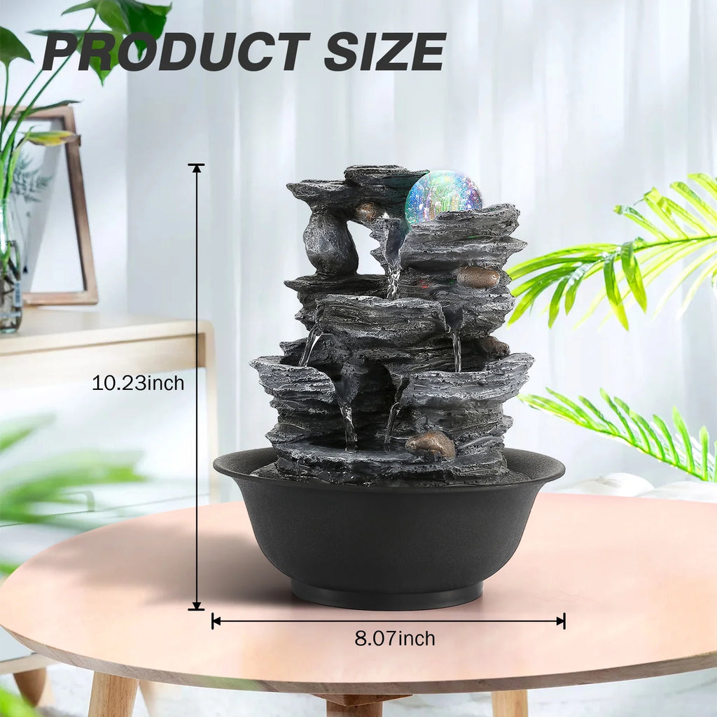 Indoor Resin Rockery Waterfall Tabletop Water Fountain with LED Light V1273
