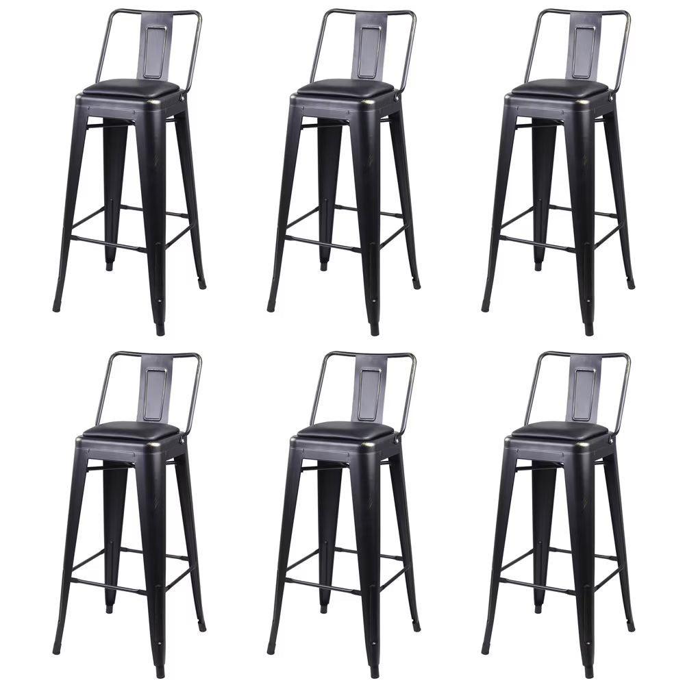 Black Metal Bar Stools with Vegan Leather Seat, Set of 6 D57238