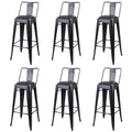 Black Metal Bar Stools with Vegan Leather Seat, Set of 6 D57238