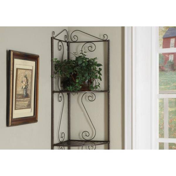 Brown Metal 4-Shelf Corner Bookcase N167