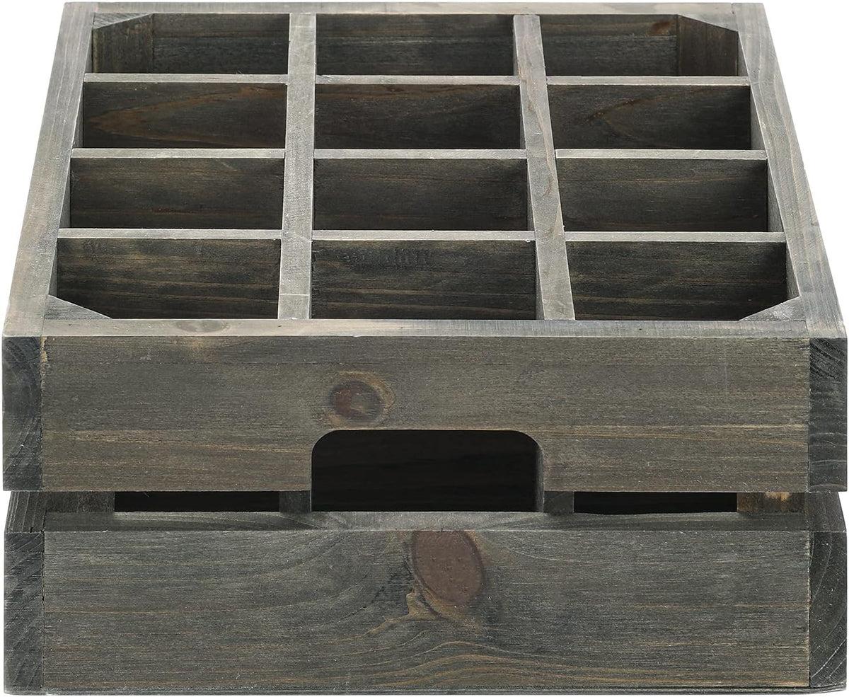 Wooden Crate Drink Carrier, Gray Wood 12 Bottle Holder Storage Crate with Handles, Pack of 2 N1136