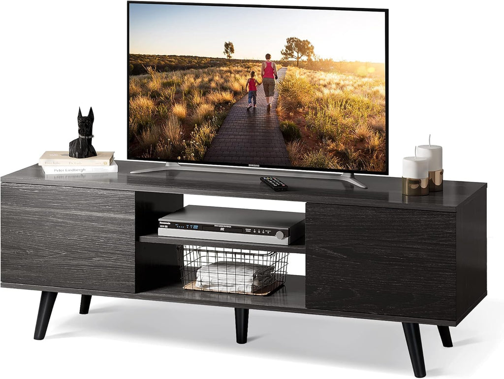Gray Oak TV Stand with Storage Cabinet and Open Shelves Q4064