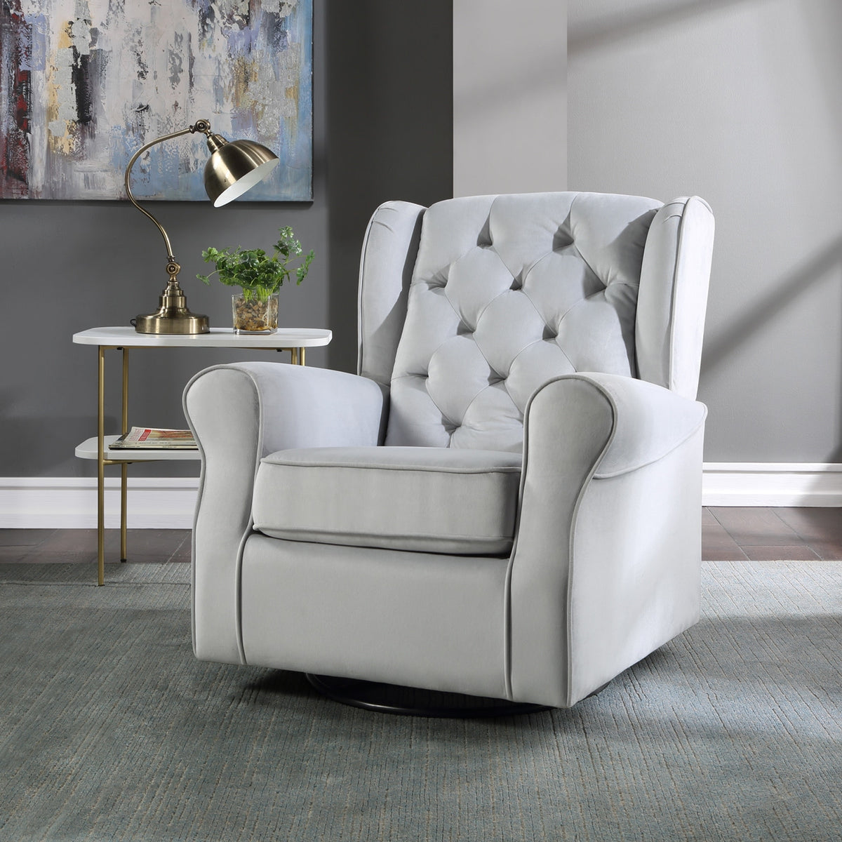 Gray Fabric Swivel Chair with Glider F890