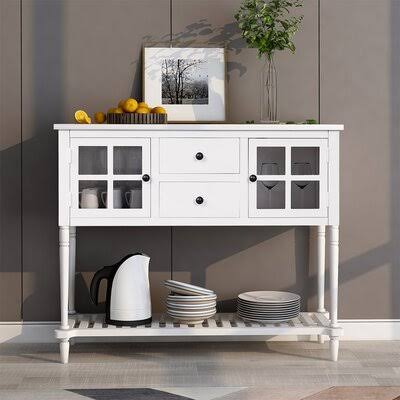 White Wood Console Table with Bottom Shelf H163143
