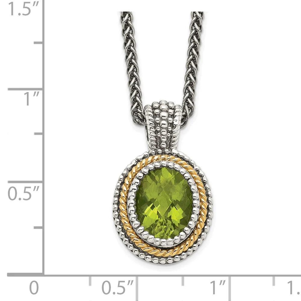 Antiqued Sterling Silver and 14K Gold Peridot Necklace Z6754