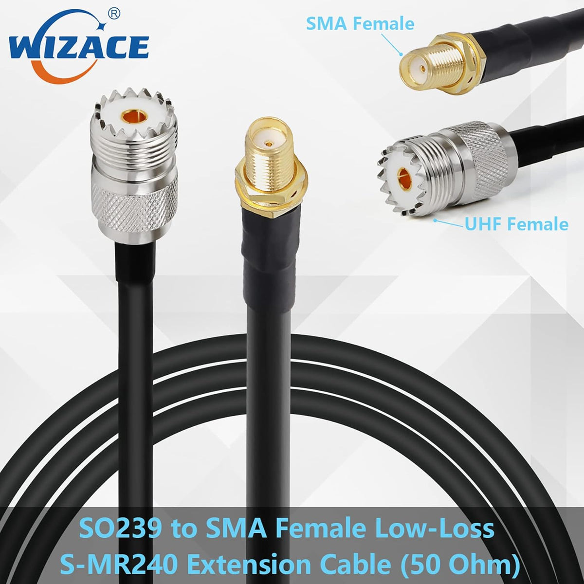 36 ft SMA Female to SO239 Extension Cable, Pure Copper Low-Loss Coaxial Cable, 50 Ohm R520083