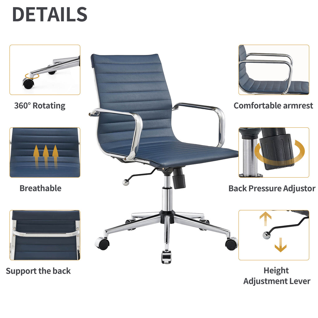 Mid Back Swivel Desk Chair with Armrest in Vegan Leather P921