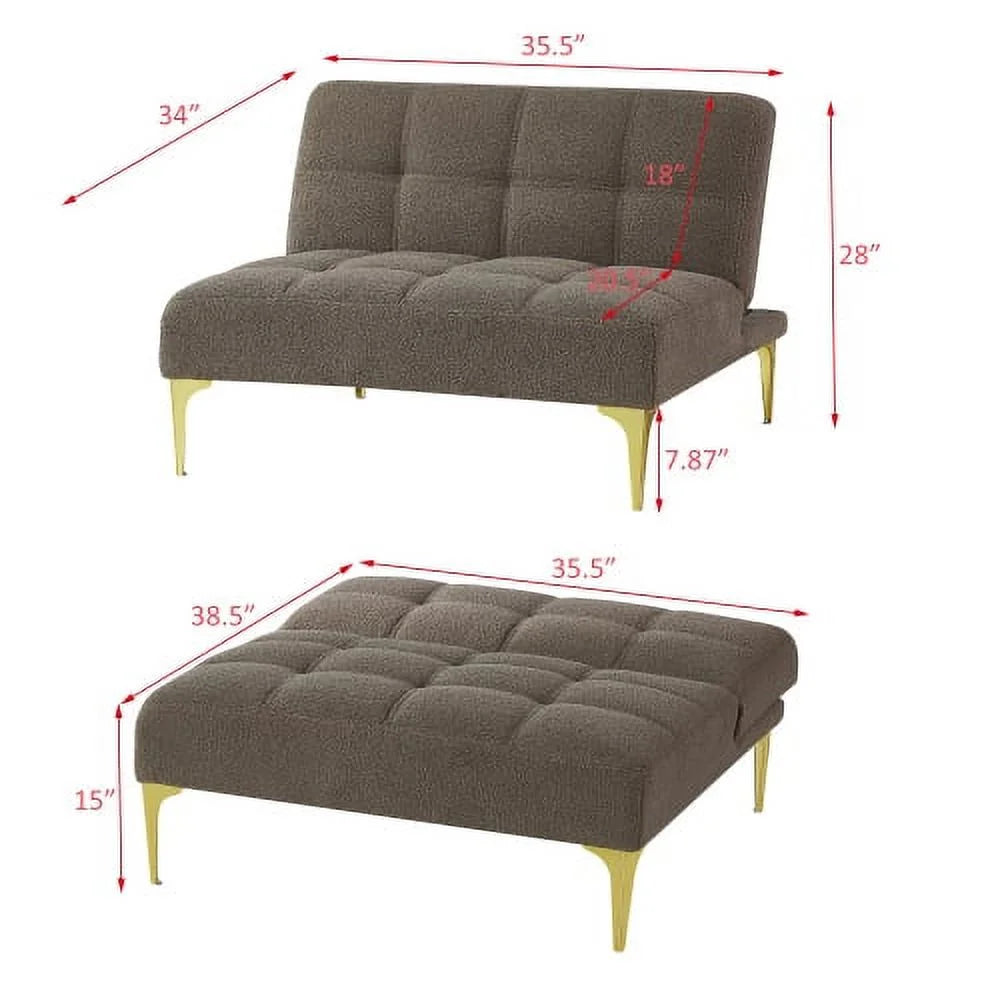 Gold Teddy Fabric Convertible Sofa Bed with Metal Legs A466