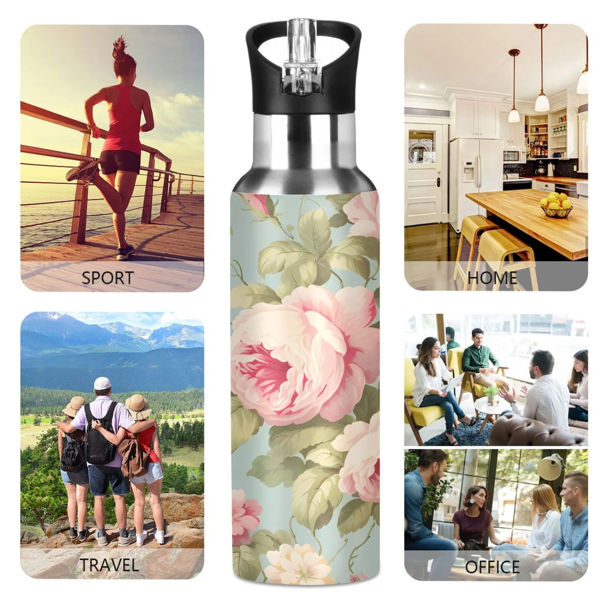 Pink Stainless Steel Insulated Water Bottle with Straw Lid T34878