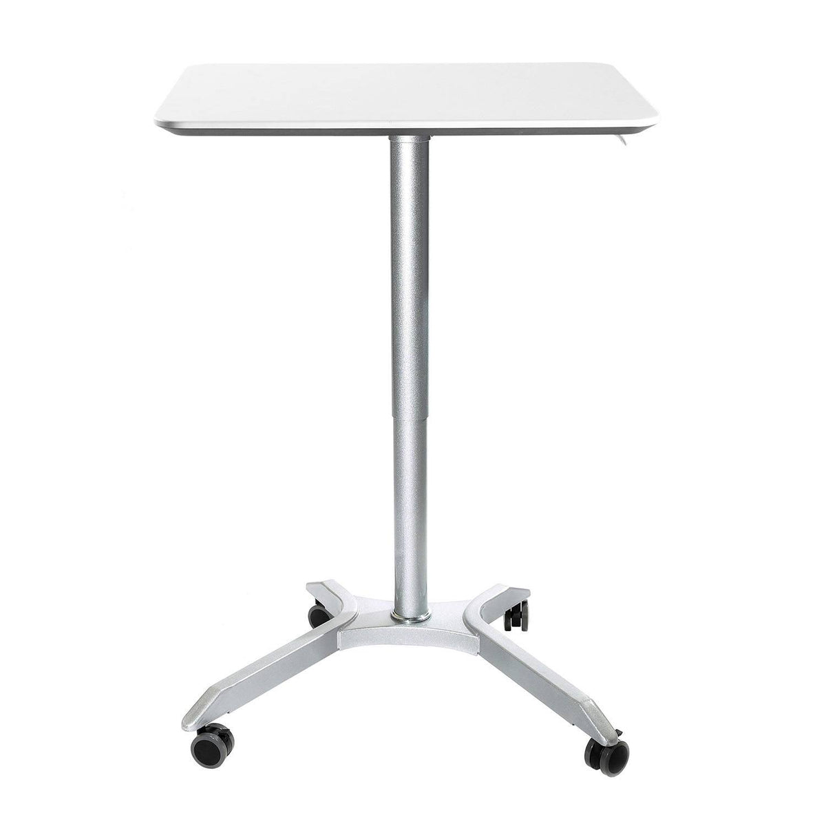 White Silver Pneumatic Sit-Stand Rolling Desk Cart M8300