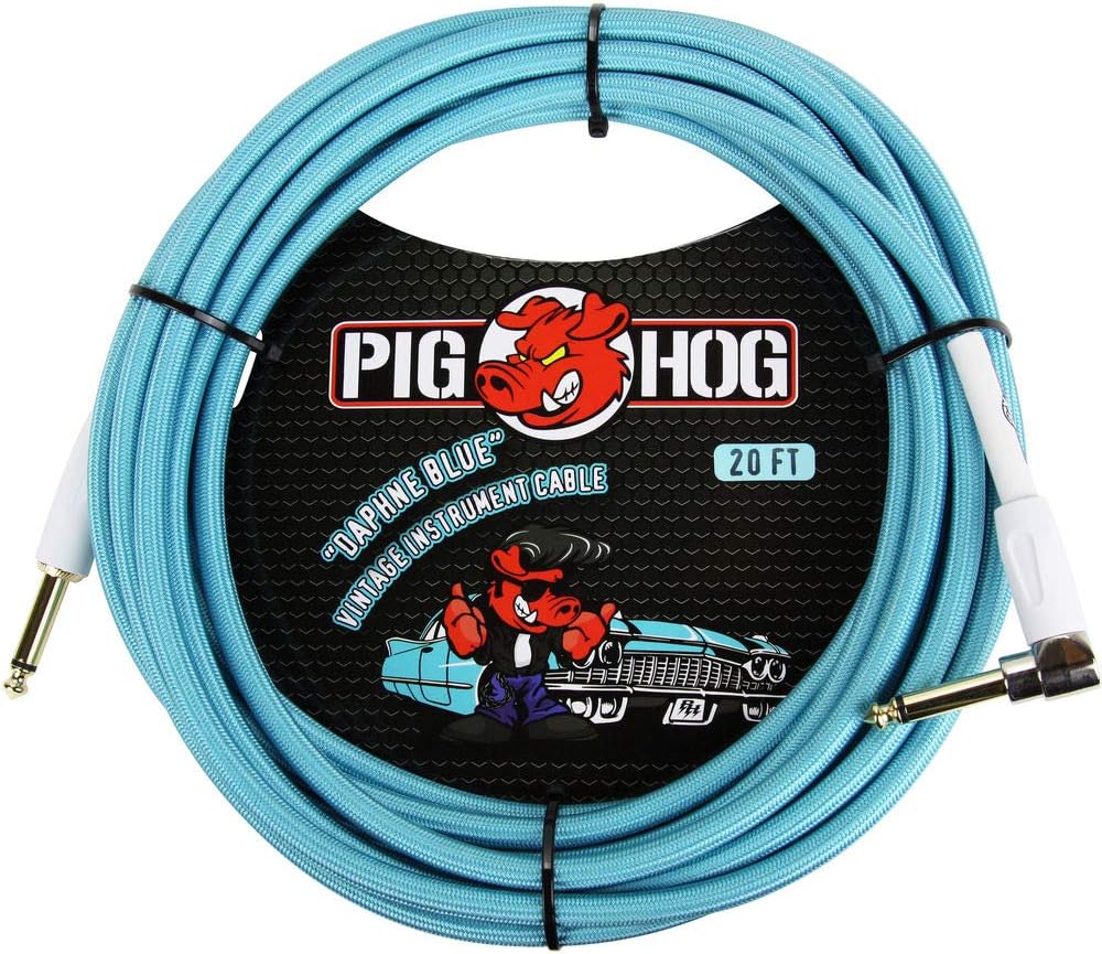 Vintage-Series Woven Instrument Cable, Daphne Blue, 20', Right Angle, Bundle Pack of 2 G8909