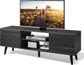 Gray Oak TV Stand with Storage Cabinet and Open Shelves Q4064
