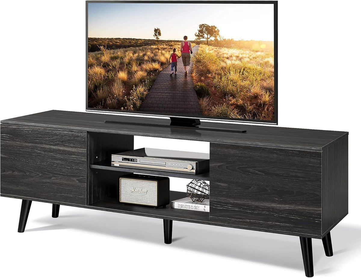 Gray Oak TV Stand with Storage Cabinet and Open Shelves Q4064