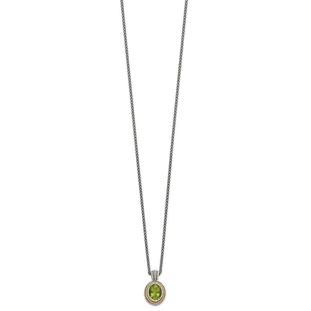 Antiqued Sterling Silver and 14K Gold Peridot Necklace Z6754