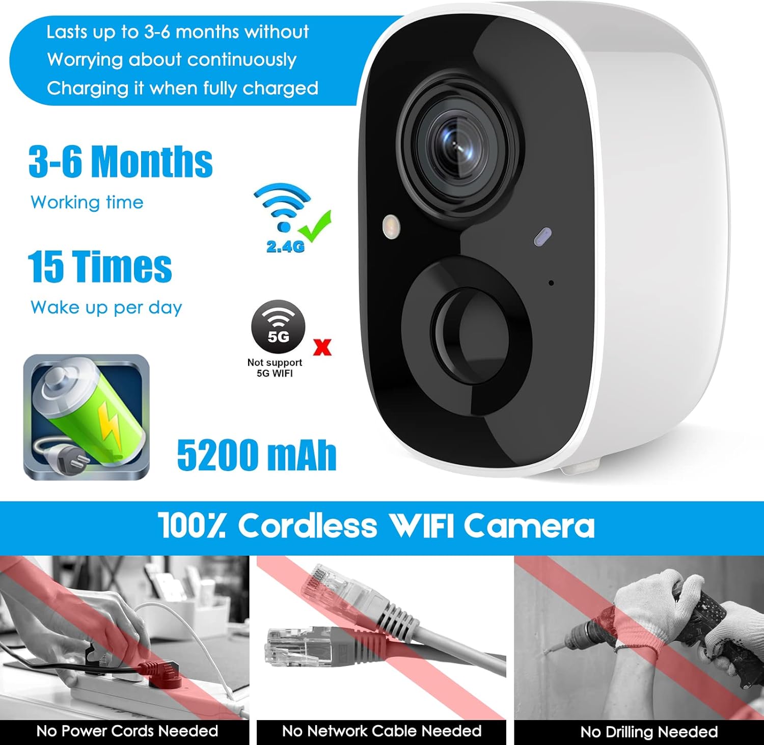 Wireless Outdoor Security Camera with Spotlight, 1080P Battery Powered WiFi Surveillance Cameras, Night Vision, Motion Detection, 2-Way-Talk, IP65 Weatherproof L465