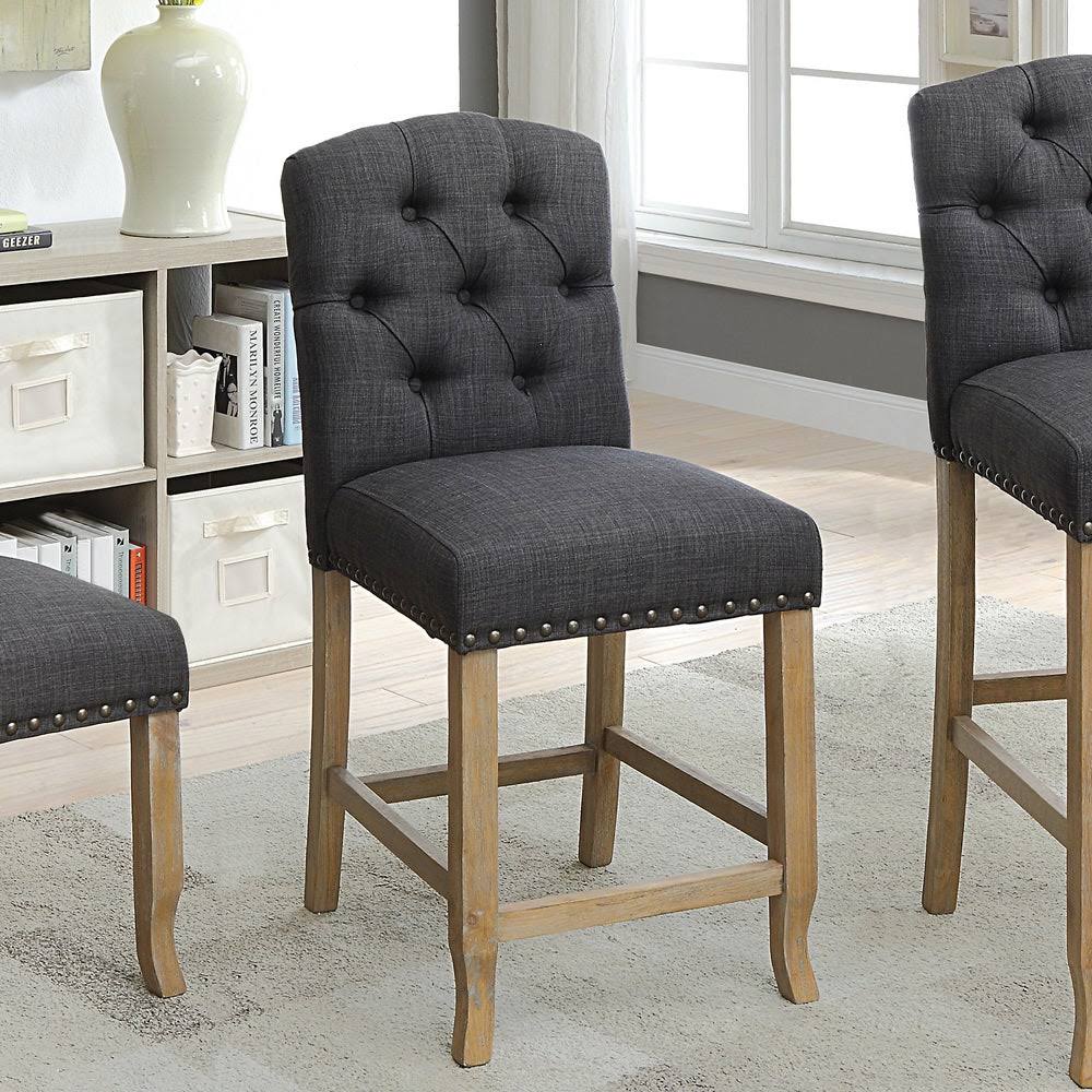 Rustic Tufted Counter Chairs (Set of 2) Light Grey/Brown X791