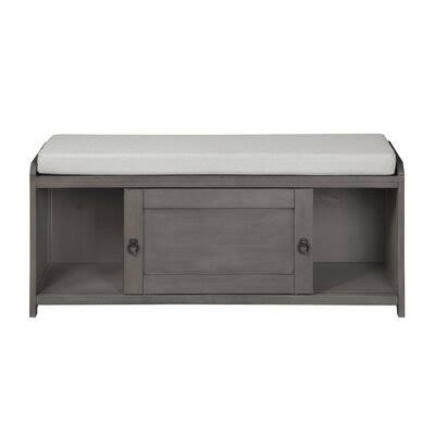 White Wood Storage Bench with 2 Cabinets F842668