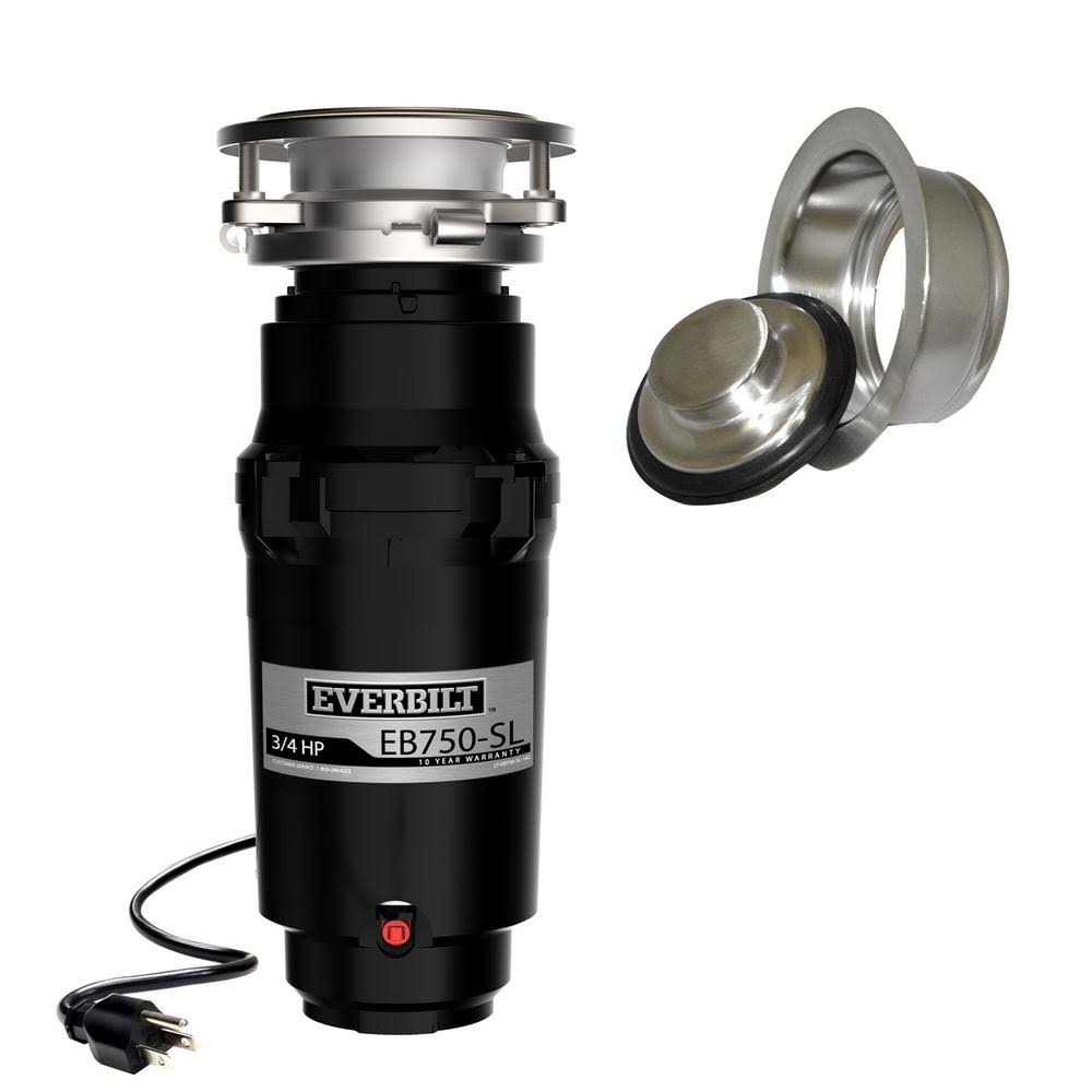 3/4 HP Continuous Feed Garbage Disposal with Brushed Nickel Sink Flange and Attached Power Cord W473480