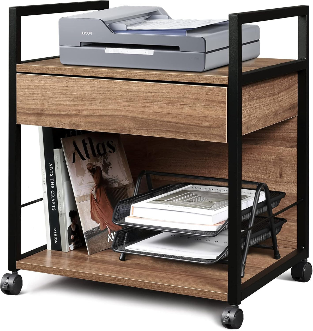 Mobile Printer Stand with Storage Drawer, File Cabinet Printer Cart, Pack of 2 N374981