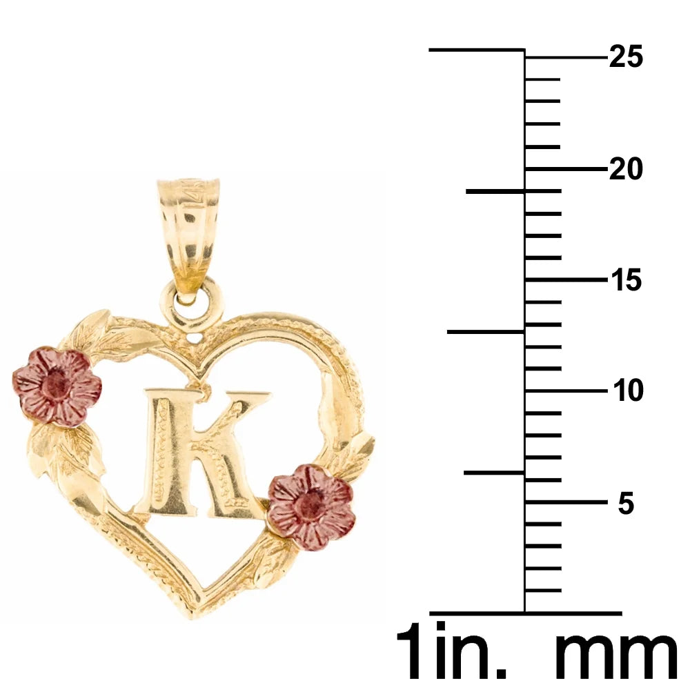 14K Two-Tone Gold Flower and Heart-Shaped Initial Pendant with 16" Chain Necklace H19260