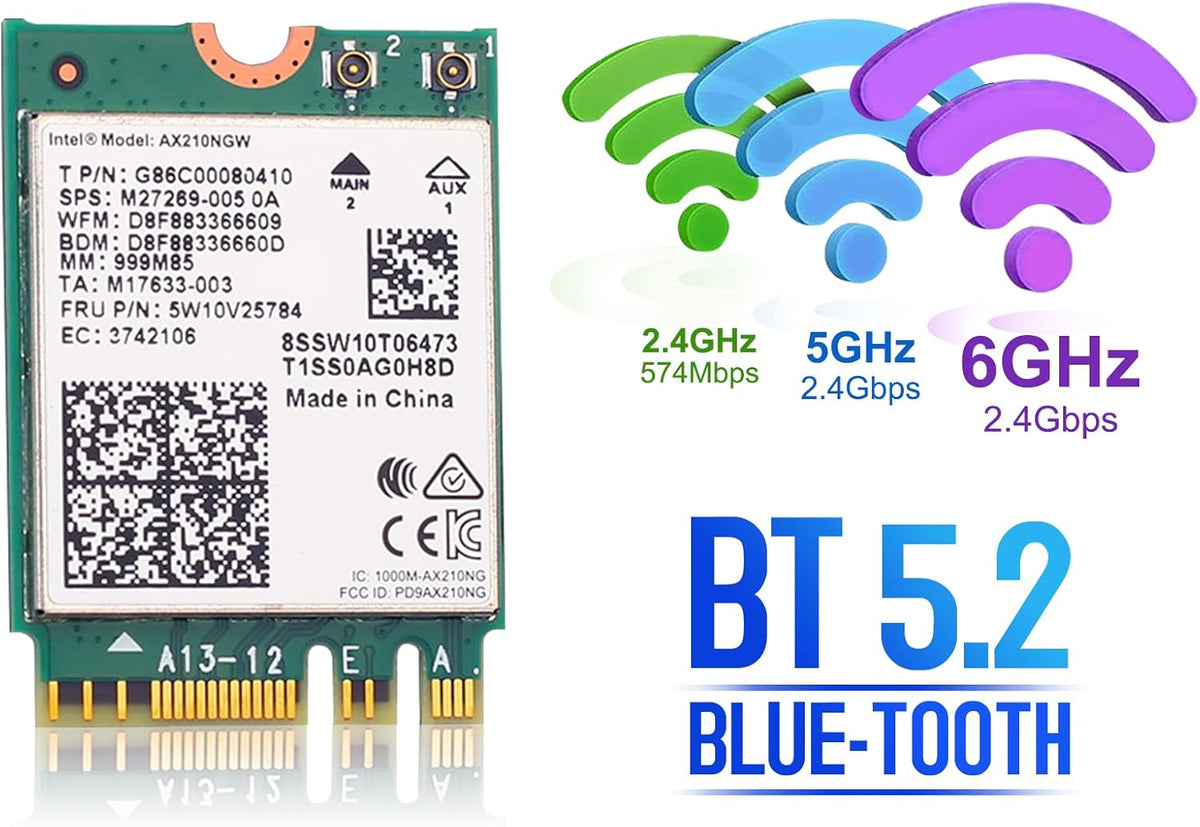WiFi 6E Card AX210 Bluetooth 5.2 Tri-Band 5400Mbps Wireless Module Pack of 2 E56371