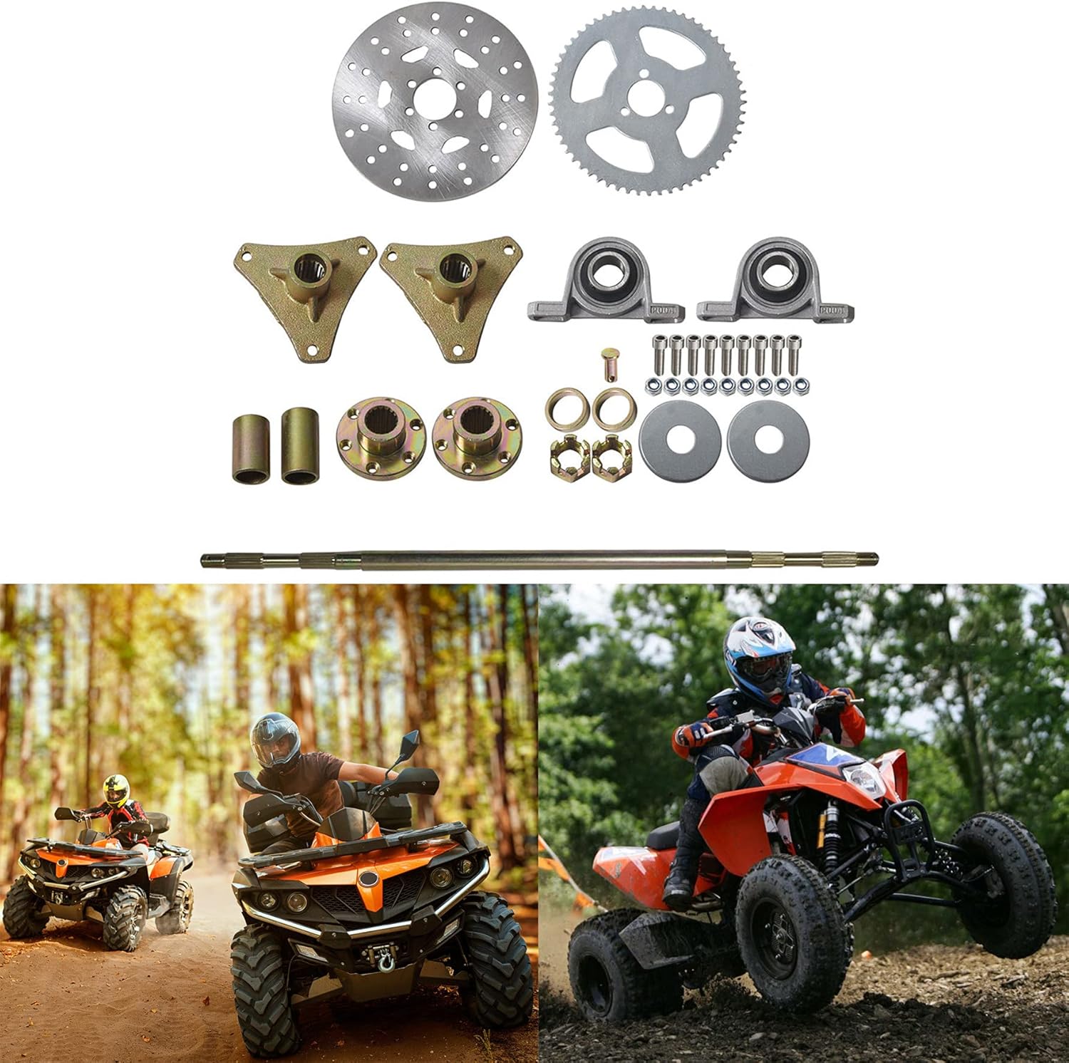 Go Kart Rear Axle Kit with Brake Hub Disc Rotor and Chain Sprocket E843