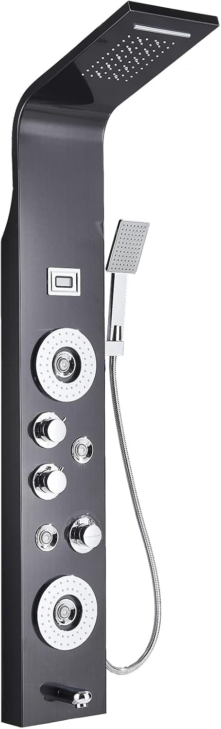 Matte Black Shower Panel Tower System with Rainfall Waterfall Shower Head and Handheld Spray Z69993