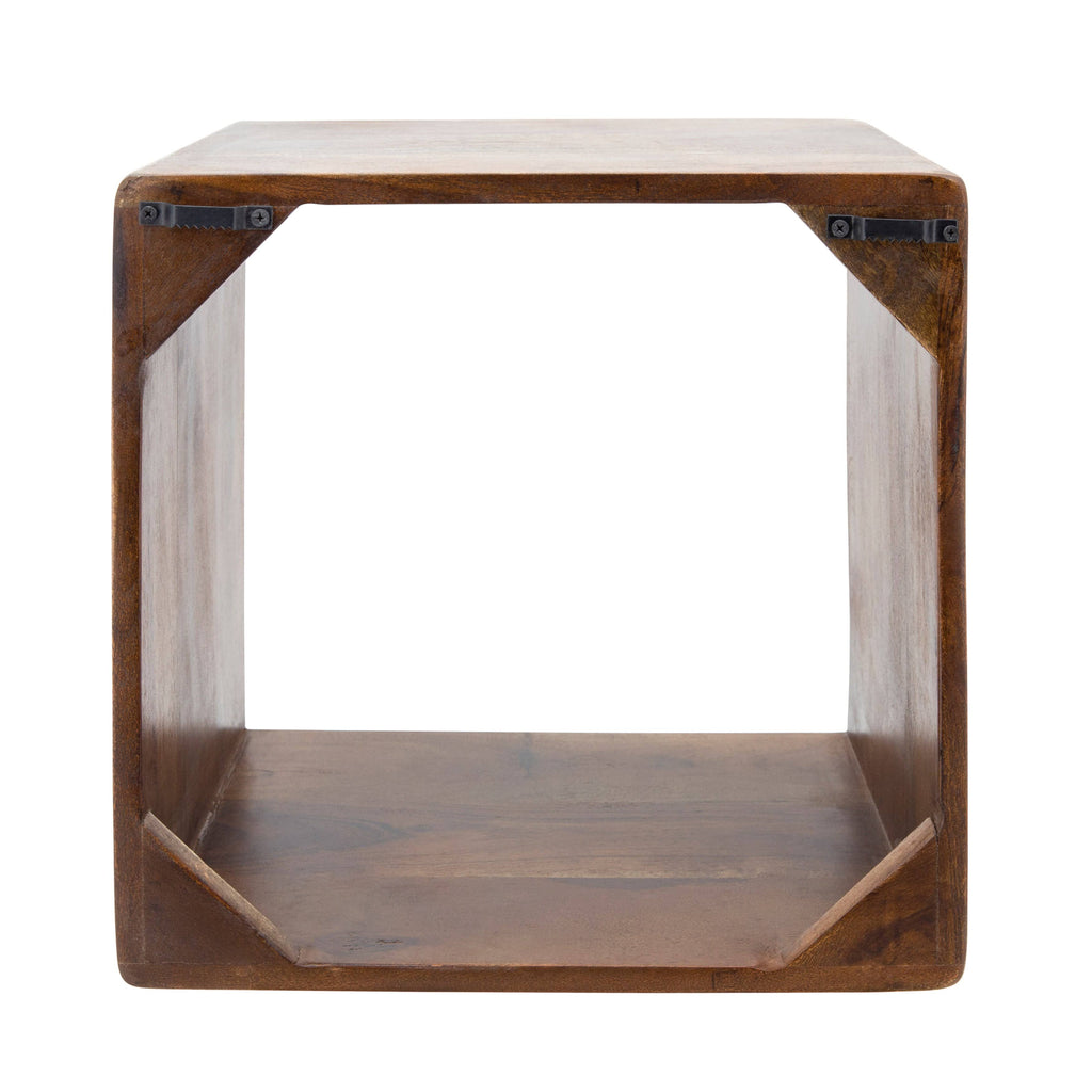 Brown Wood Cube Side Table Set of 2 V2955