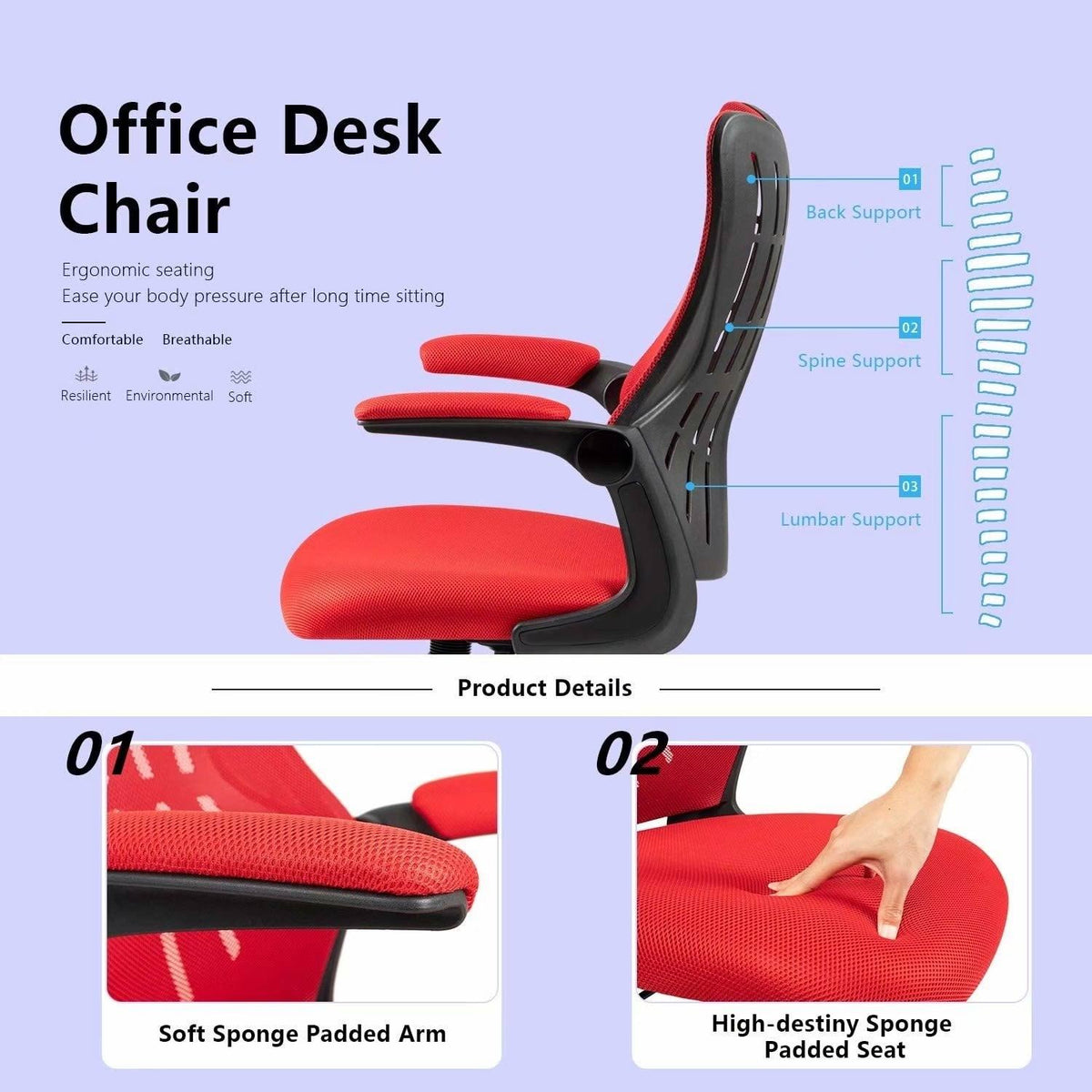 Grey Mid Back Mesh Swivel Task Chair with Flip Arms B9115