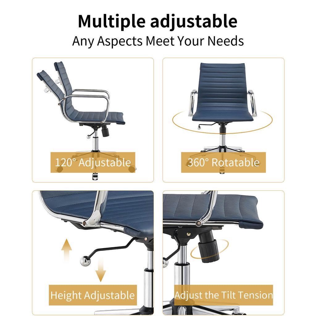 Mid Back Swivel Desk Chair with Armrest in Vegan Leather P921