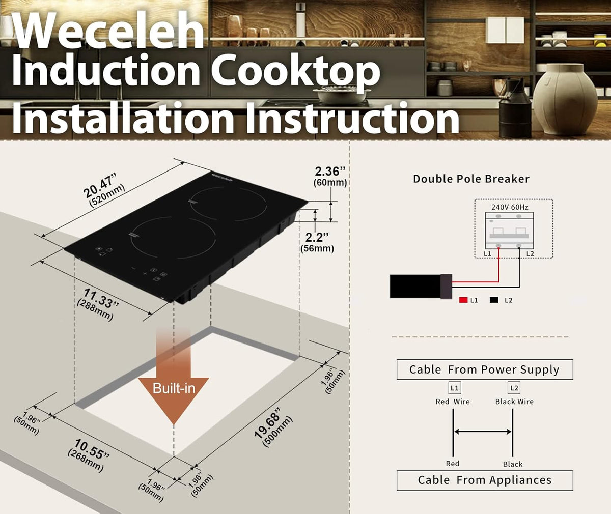 Induction Cooktop 2 Burner 12 Inch Electric Stove Top 3500W Built-in Dual Induction Cooker D98493