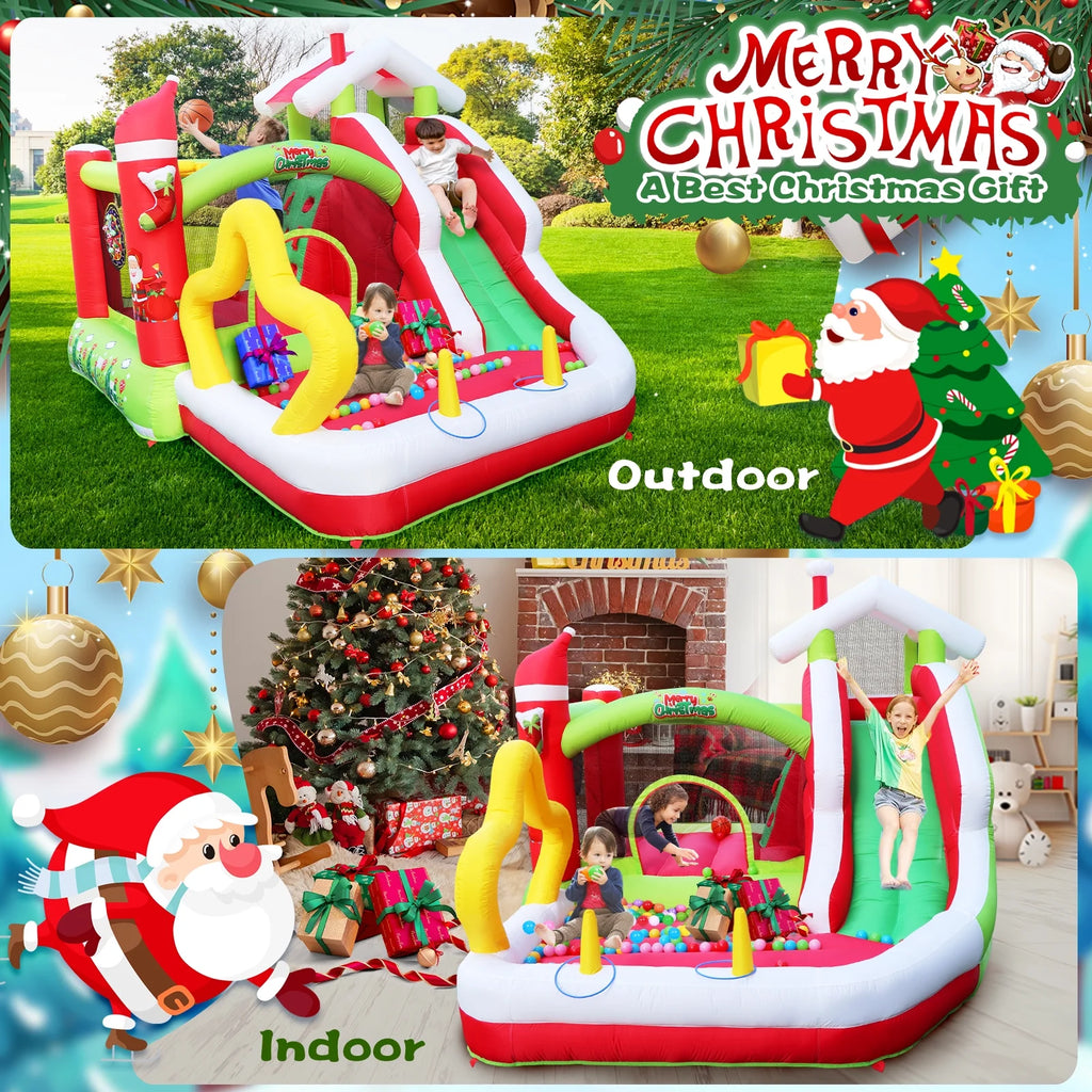 7 in 1 Inflatable Bounce House with Ball Pit Pool, Climbing Wall, Slide and Blower Z4471