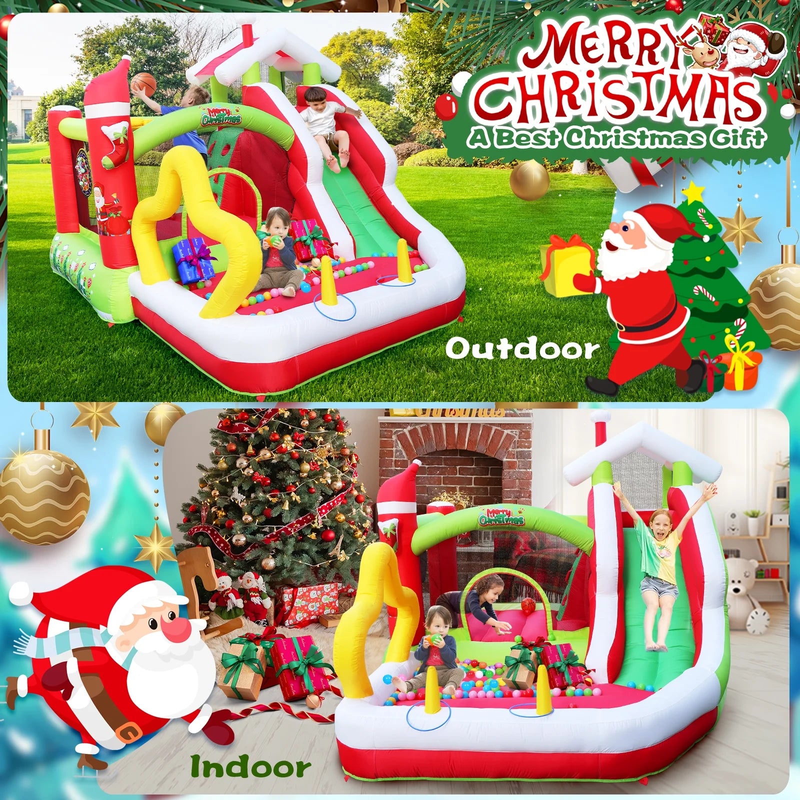 7 in 1 Inflatable Bounce House with Ball Pit Pool, Climbing Wall, Slide and Blower Z4471