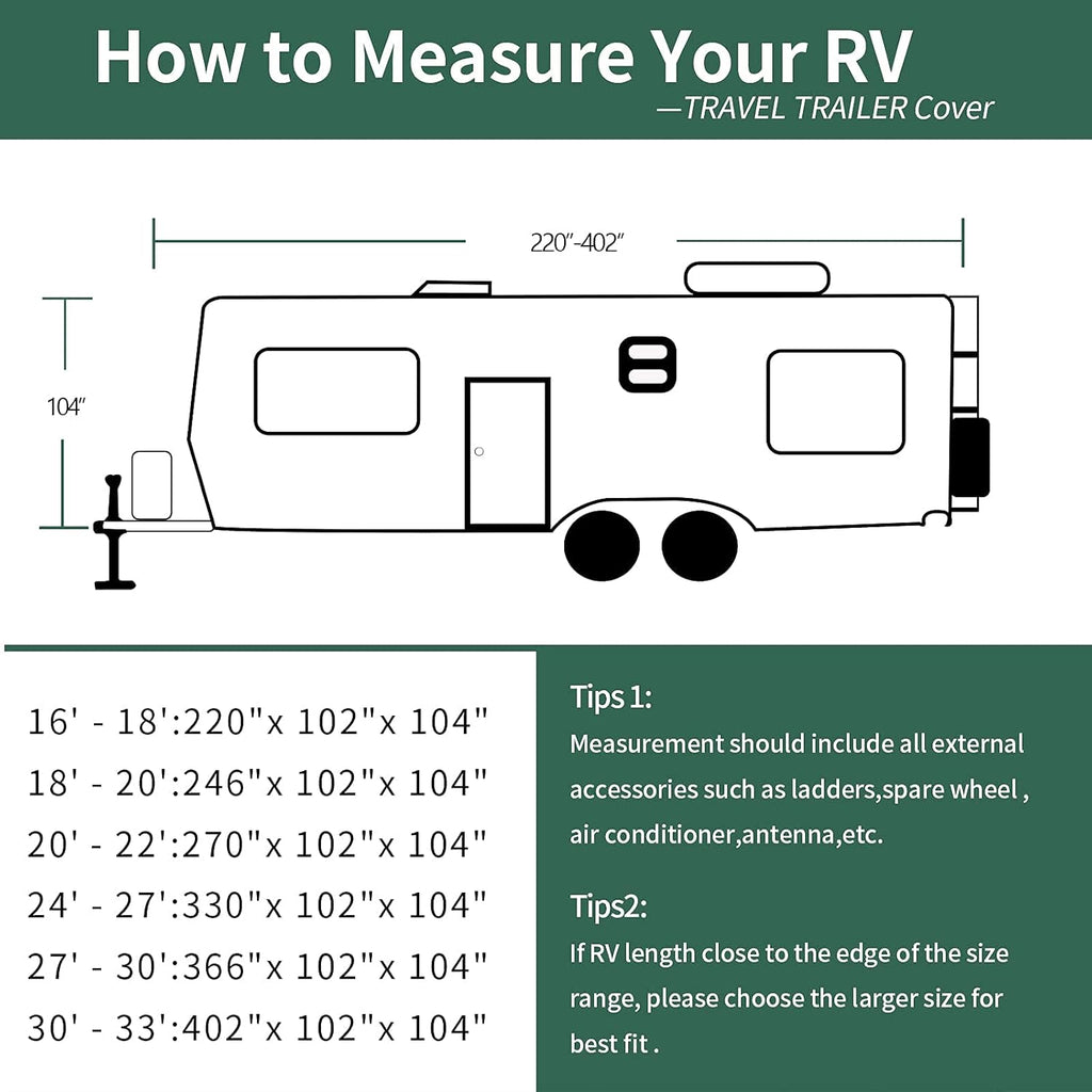 RV Cover 27ft - 30ft Waterproof Tear-Proof Camper Cover with 6 Rain Gutter Spout Protectors O90329