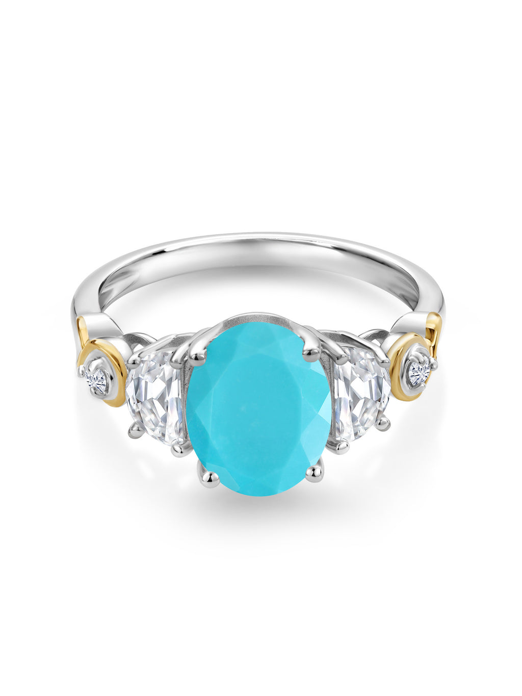 Oval Green Turquoise and Moissanite 3-Stone Ring T871975