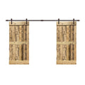 48 in. x 84 in. Weather Oak Stained Solid Pine Wood Interior Double Sliding Barn Door with Hardware Kit G2101