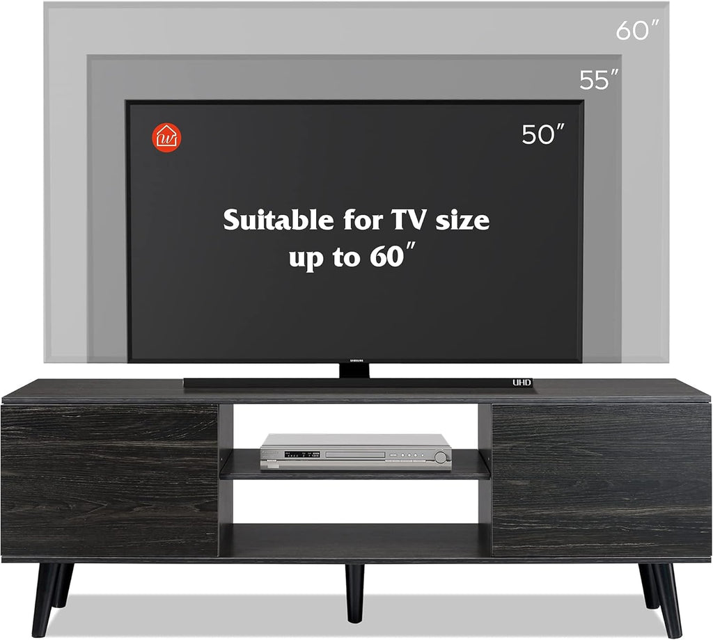 Gray Oak TV Stand with Storage Cabinet and Open Shelves Q4064