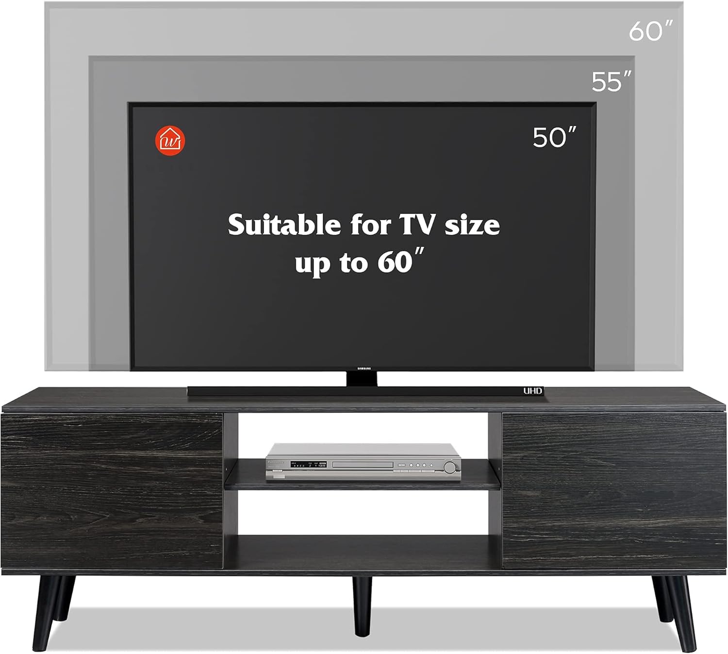 Gray Oak TV Stand with Storage Cabinet and Open Shelves Q4064
