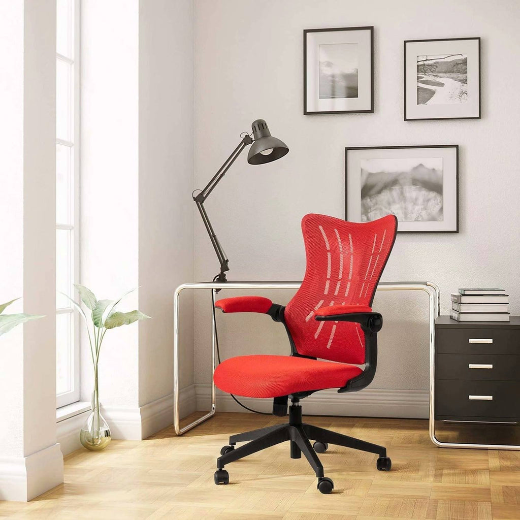 Grey Mid Back Mesh Swivel Task Chair with Flip Arms B9115